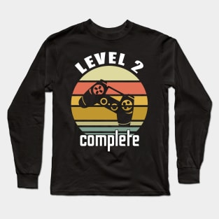 Level 2 Complete 2Nd Birthday Year Old Gamer Vintage Gift Long Sleeve T-Shirt